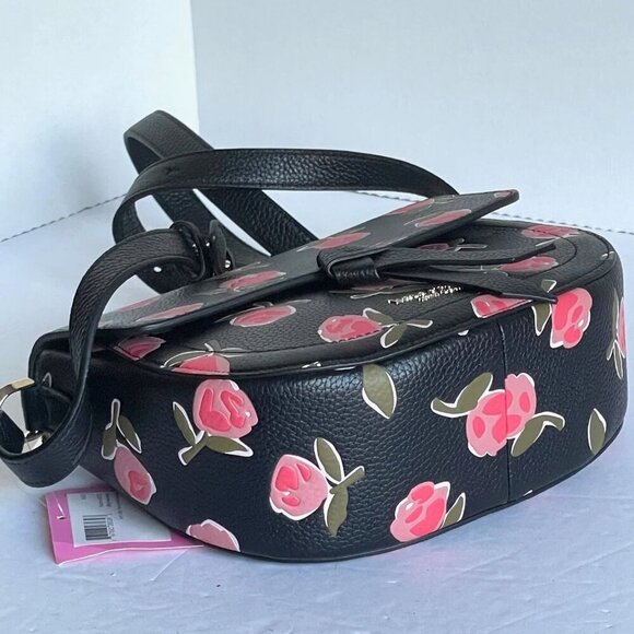 KATE SPADE Leather Embossed Ditsy Pink Rose Black Knott Adjustable Strap NWT - Picture 4 of 15